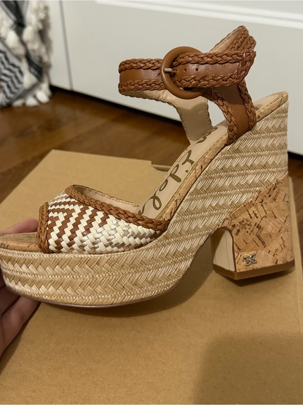 Sam Edelman Lillie Wedge - Braided Tan Platform Sandal with Woven Detail - Picture 4 of 4